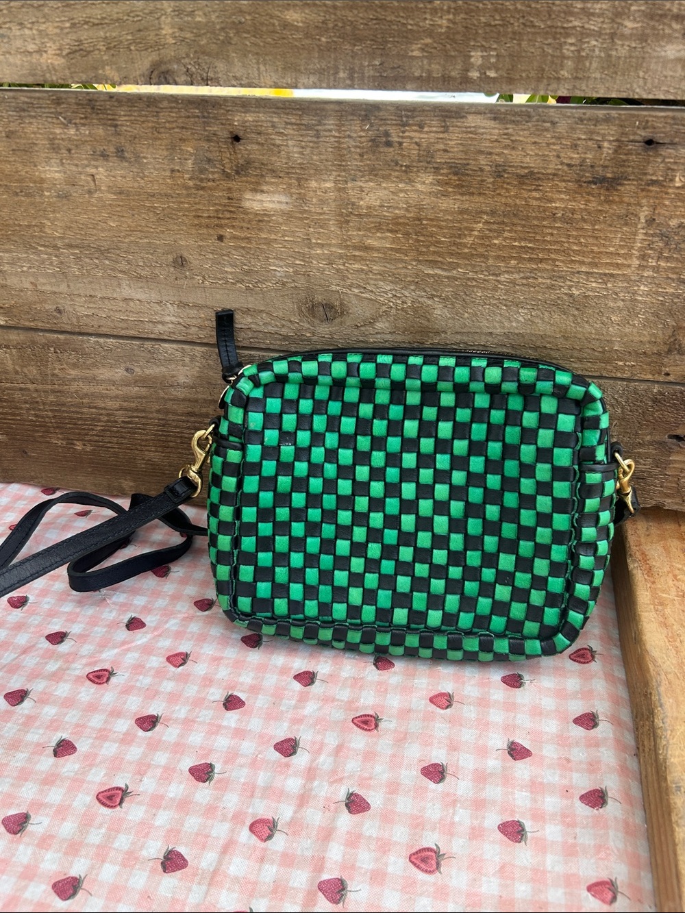 Clare V Green & Black Checkered Crossbody Bag - Stylish Women’s Shoulder Bag